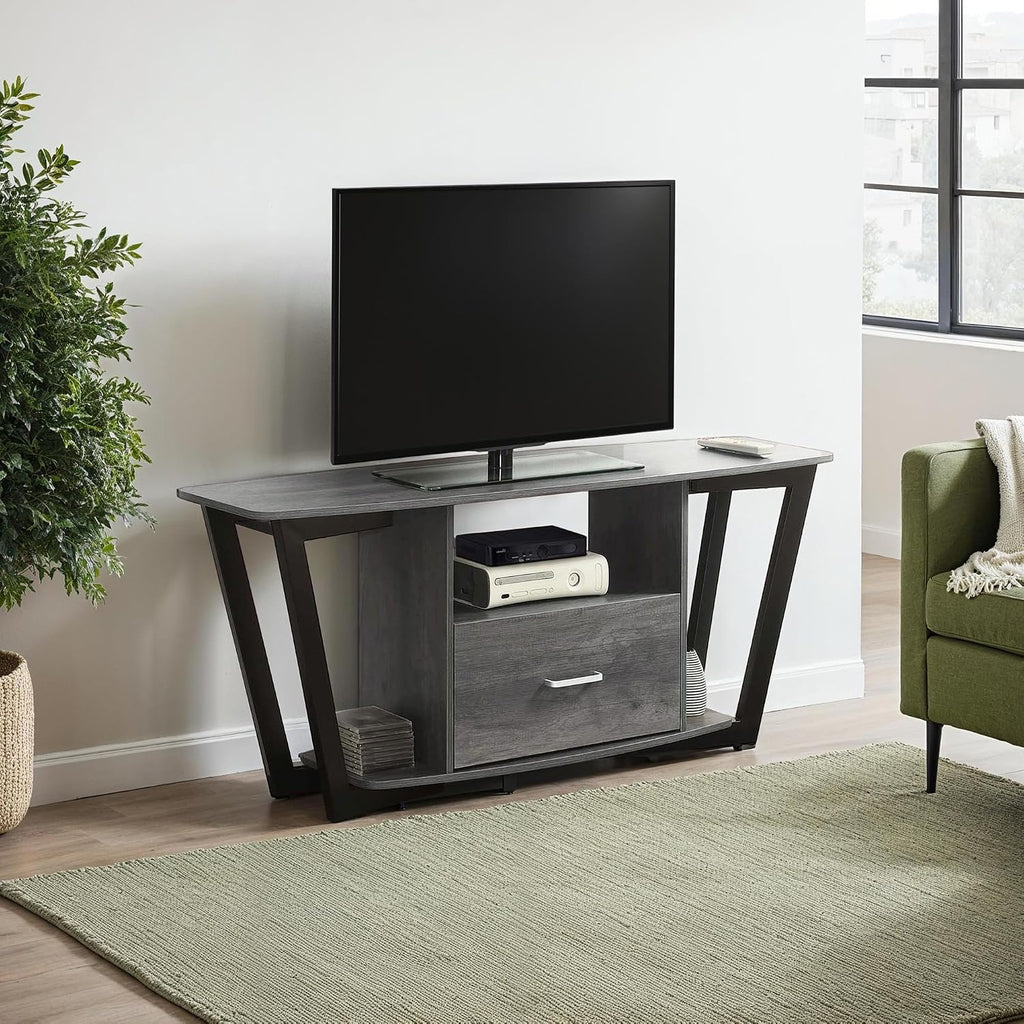 Convenience Concepts Graystone TV Stand 59.25' - Modern Entertainment Center for TVs up to 65', Industrial Media Console with Storage Drawer & Shelves for Living & Family Room, Charcoal Gray/Black