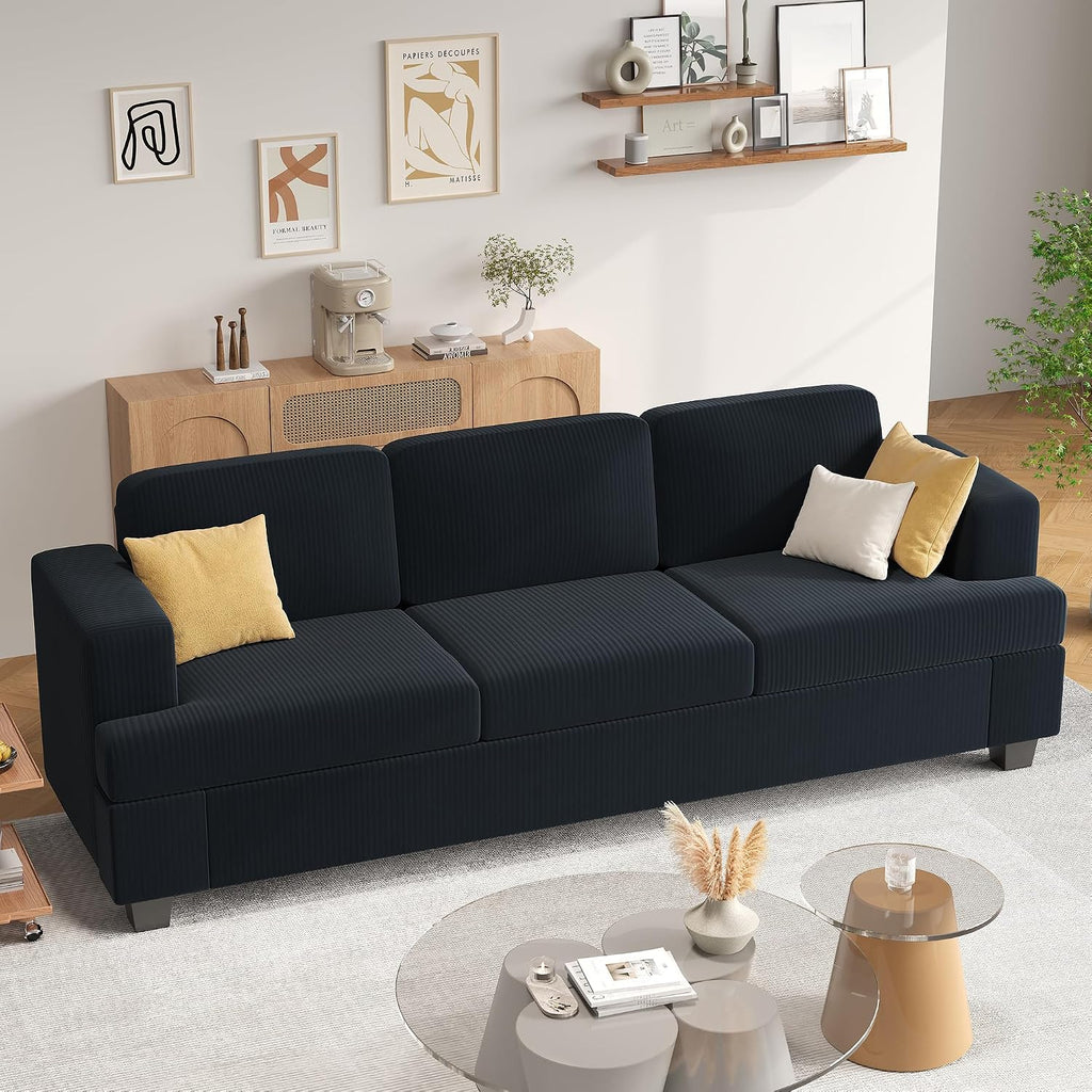 Apicizon 89' Dark Grey Couch for Living Room, Comfy Clound Couch 3 Seater Sofa, Dark Grey Modern Sofa with Removerable Cover for Bedroom, Corduroy