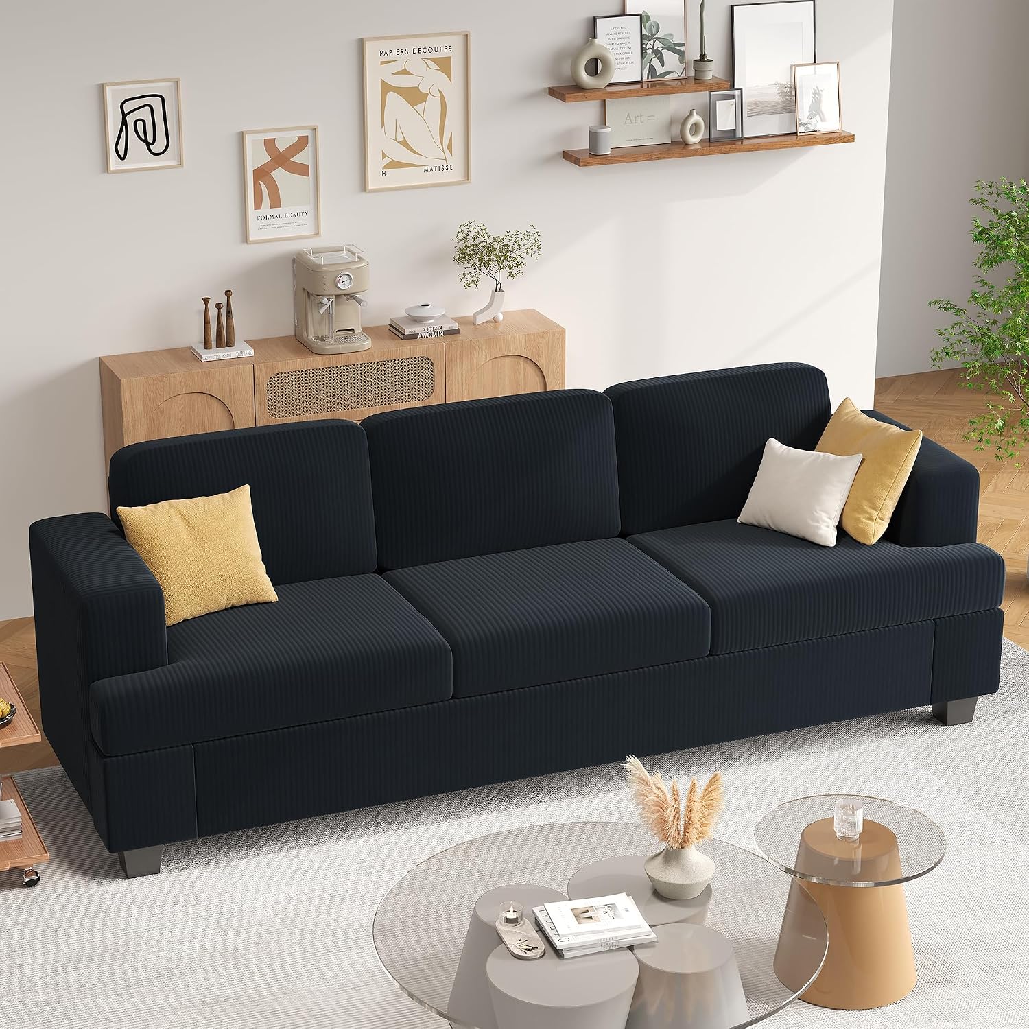 Apicizon 89' Dark Grey Couch for Living Room, Comfy Clound Couch 3 Seater Sofa, Dark Grey Modern Sofa with Removerable Cover for Bedroom, Corduroy