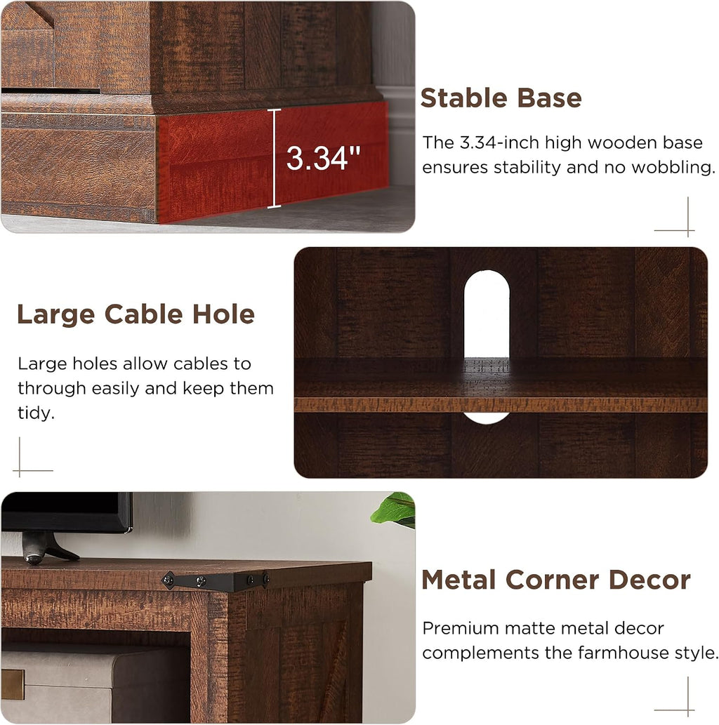 OKD Fireplace TV Stand for 65+ Inch TV, 33' Tall Highboy Farmhouse Entertainment Center w/ 23'' Electric Fireplace, Rustic Media Console w/Sliding Barn Door for Living Room, Reclaimed Barnwood Color