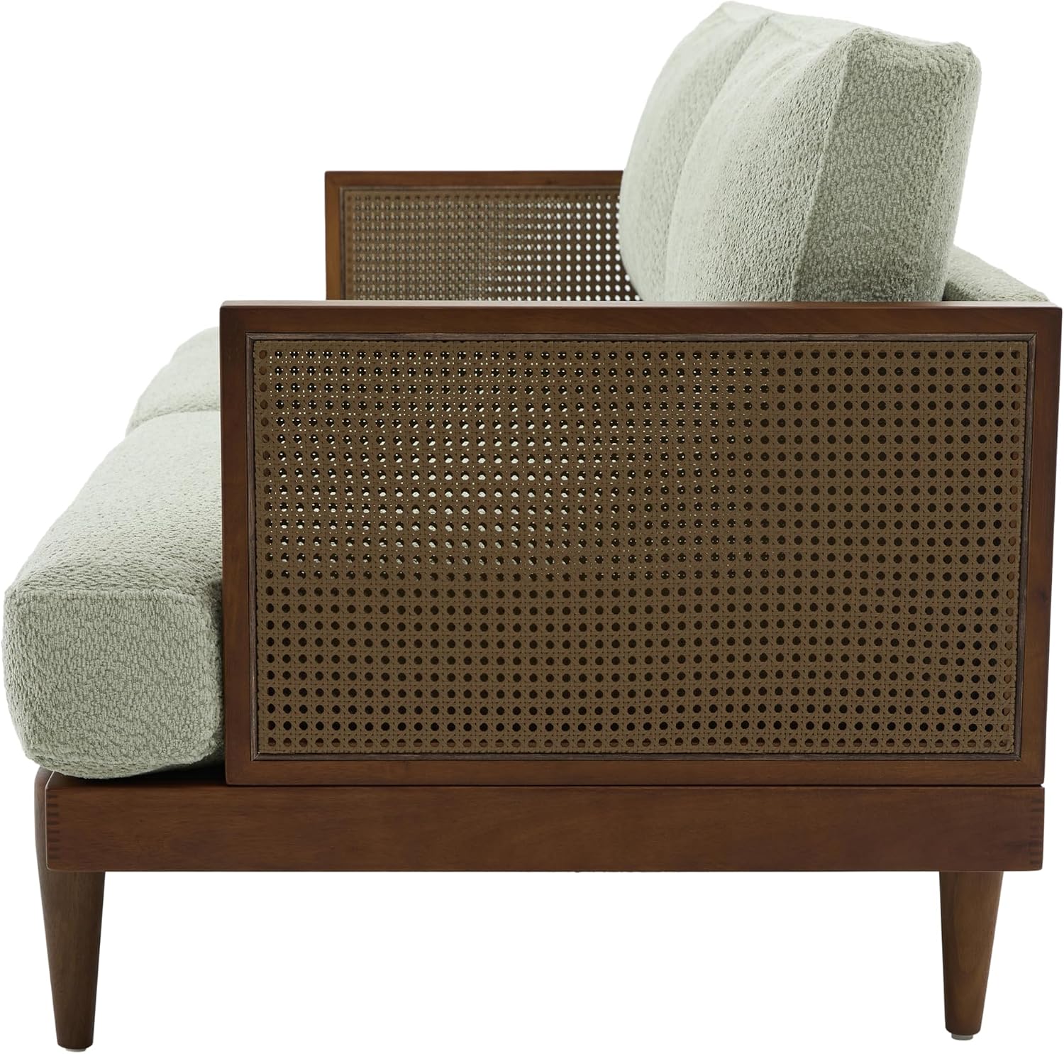 Christopher Knight Home Emir Modern 3 Seater Sofa Couch, Wooden Home Sofa Living Room, Spacious Seating for Bedroom, Home Office, Comfy Cloud Couch, Walnut + Light Green