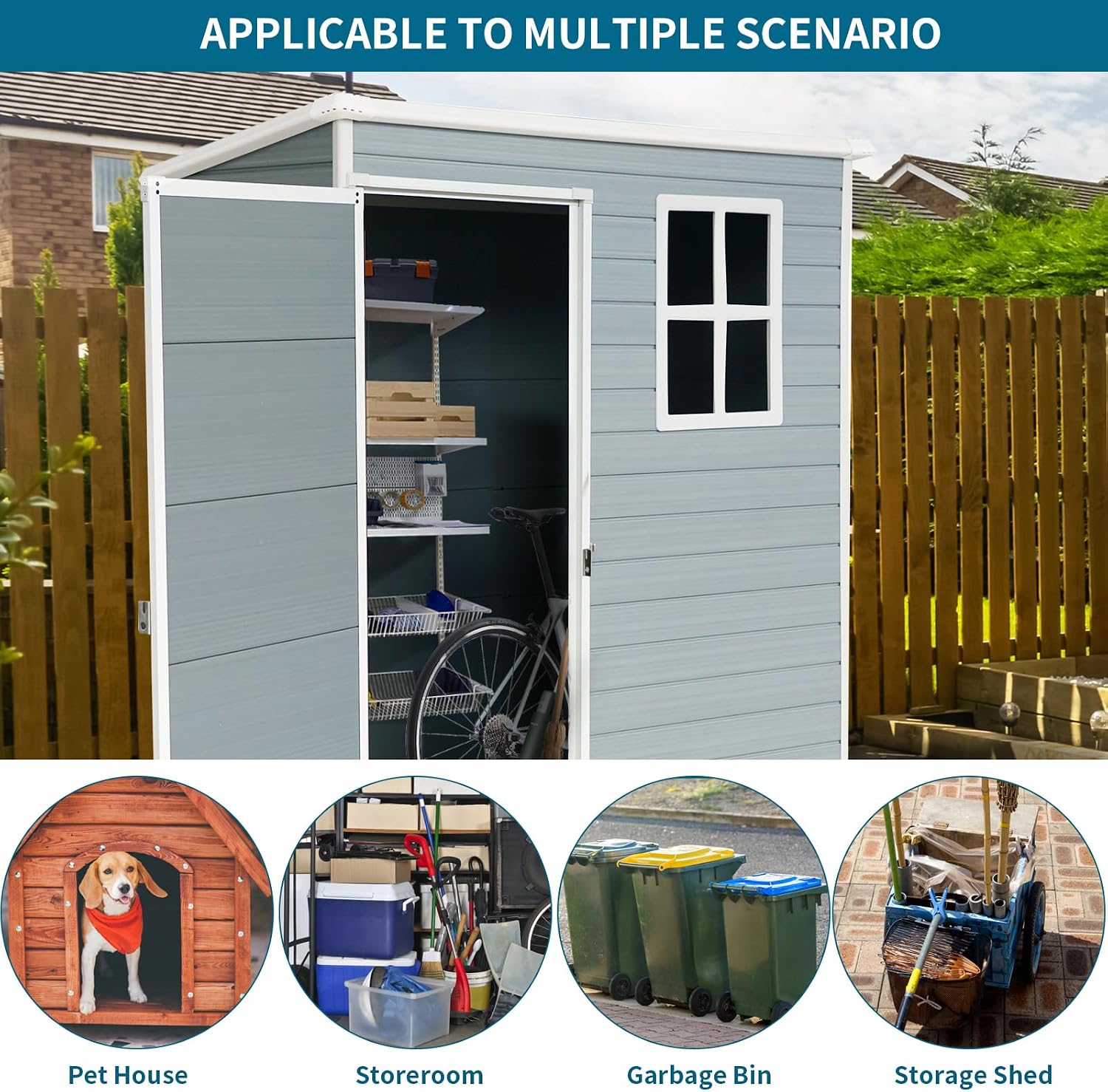 5x3 FT Resin Outdoor Storage Shed with Floor,All-Weather Outdoor Shed with Lockable Door,Window & Sloped Roof,Plastic Outside Tool Storage for Garden,Backyard,Patio,Lawn,Gray