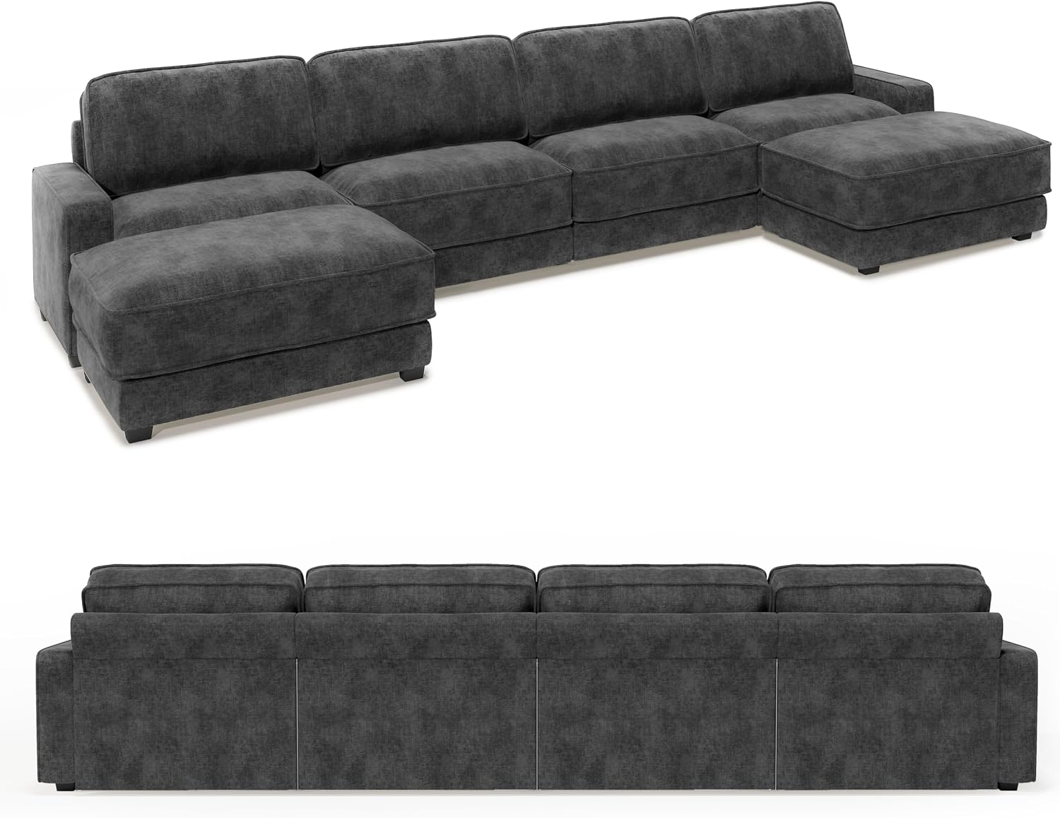 Vipbear 160' Oversized Modular Sectional Sofa, U Shaped Couch Set with 2 Pillows, 6 Seat Comfy Cloud Couches with 2 Movable Ottomans for Living Room, Bedroom and Apartment, Chenille Dark Grey