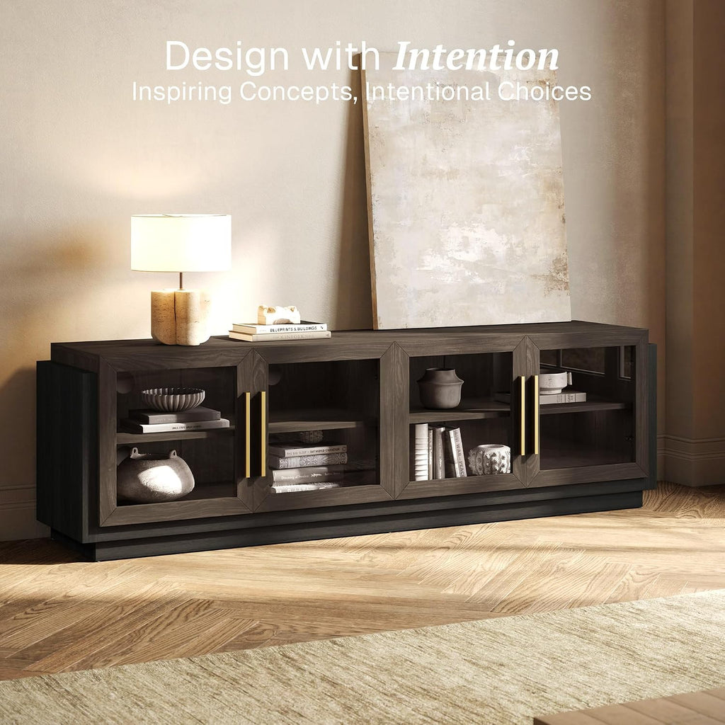 BELLEZE 70' TV Stand for TVs up to 75', Modern TV Cabinet & Entertainment Center with Shelves, Wood Storage Cabinet for Living Room or Bedroom - Brixston (Brown)
