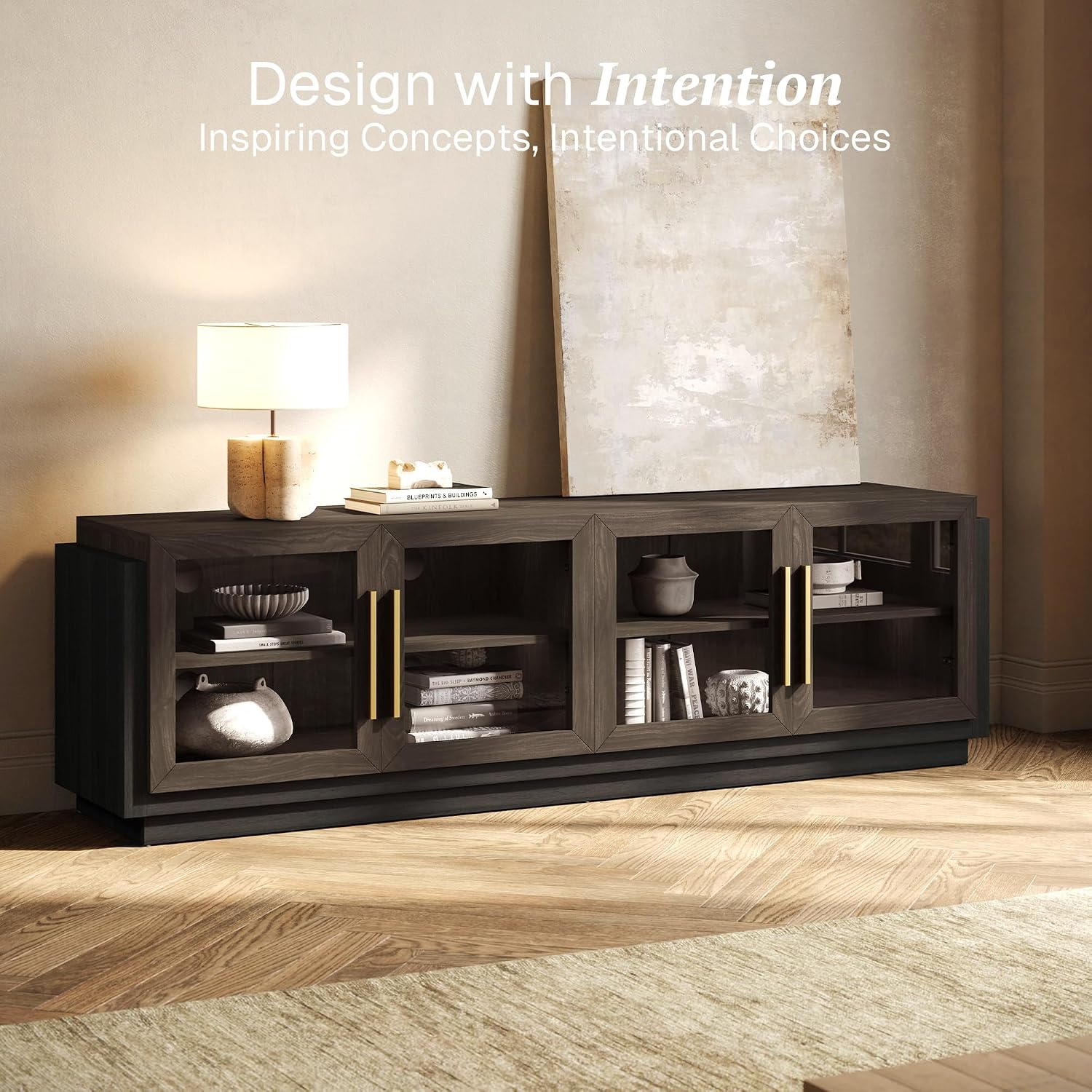 BELLEZE 70' TV Stand for TVs up to 75', Modern TV Cabinet & Entertainment Center with Shelves, Wood Storage Cabinet for Living Room or Bedroom - Brixston (Brown)