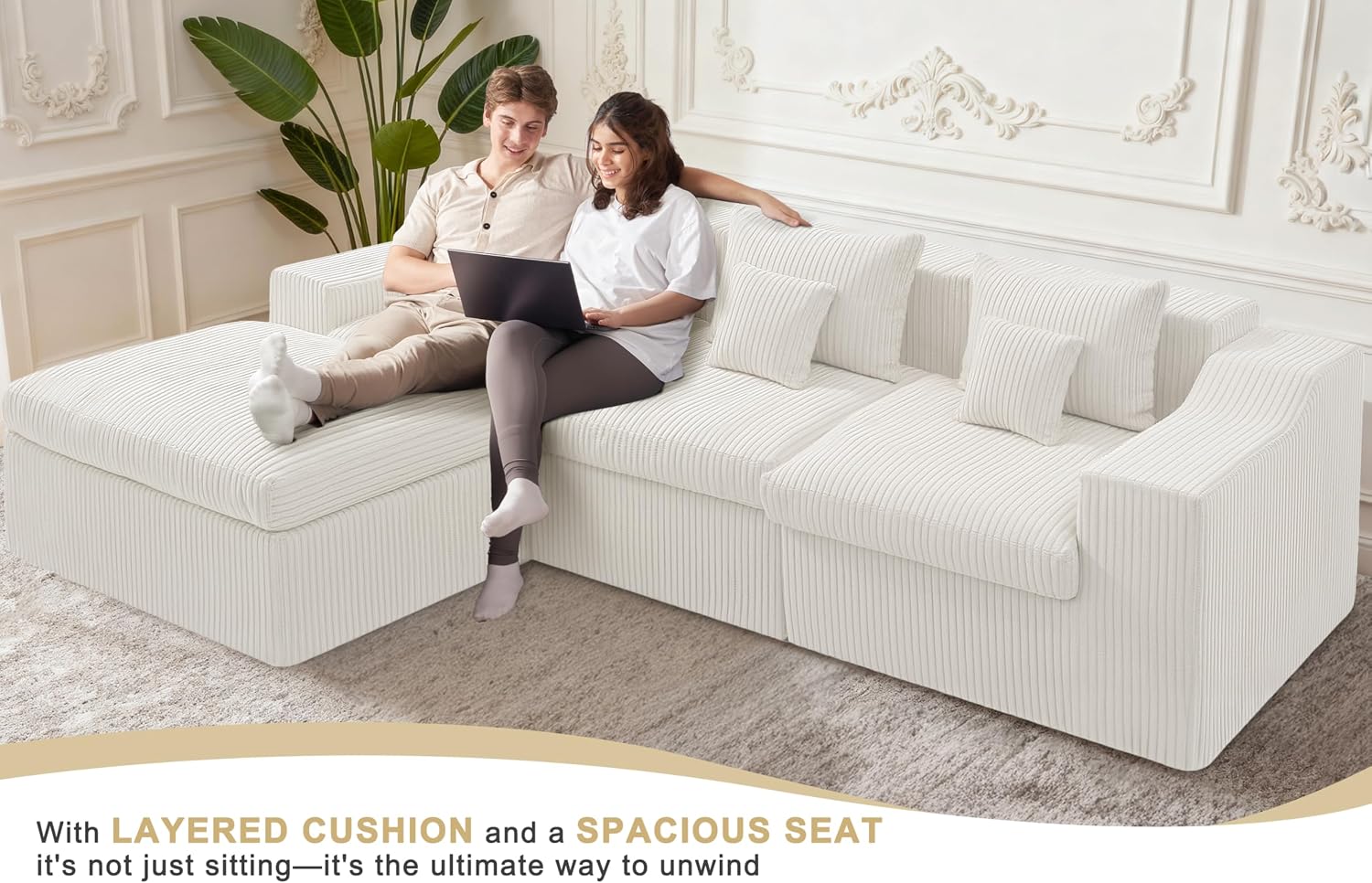 101' Modular Couch Sectionals with Ottoman, Big Comfy Cloud Couches, L Shaped 4 Seat Modular Sectional Sofa, Sectional Double Cushion Couches with Deep Seat for Living Room,No Assembly Required(Beige)