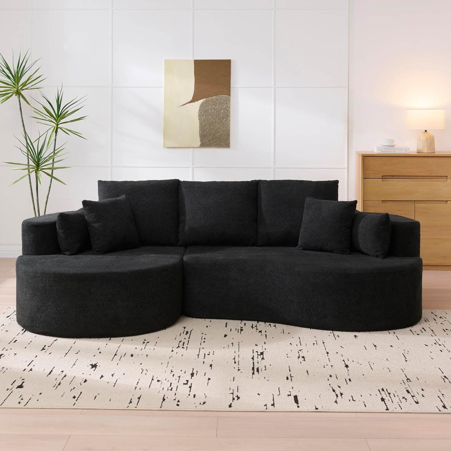 Christopher Knight Home Carden 106' Curved Modular Sectional Sofa, Fabric Upholstered Comfy Sofa Couch with Chaise Lounge, Modern Cloud Couch with Deep Seat, No Assembly Required, Black