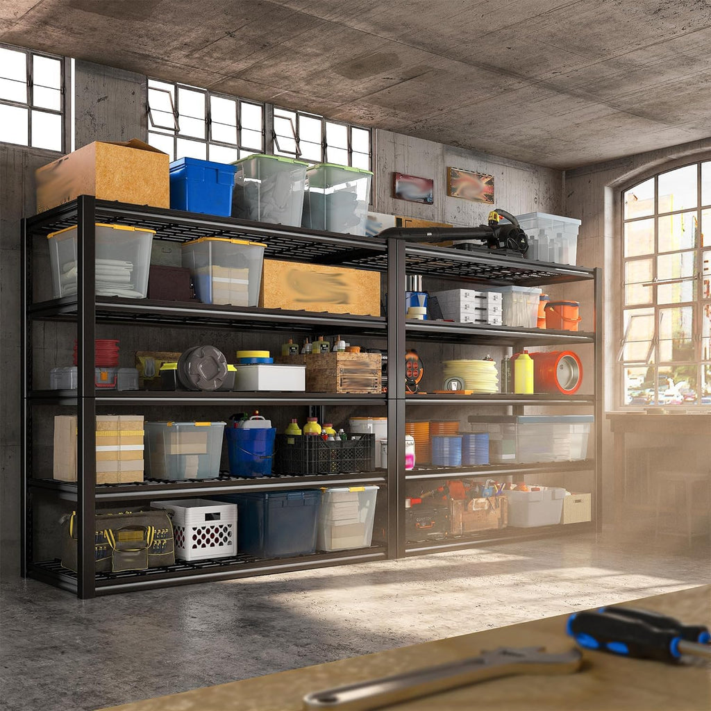 REIBII 48' W Garage Shelving Load 2500LBS, 5 Tier Storage Shelves, Adjustable Garage Storage Shelves, Heavy Duty Shelving for Warehouse, Pantry, Basement, Commercial, 48' W X 72' H X18 D