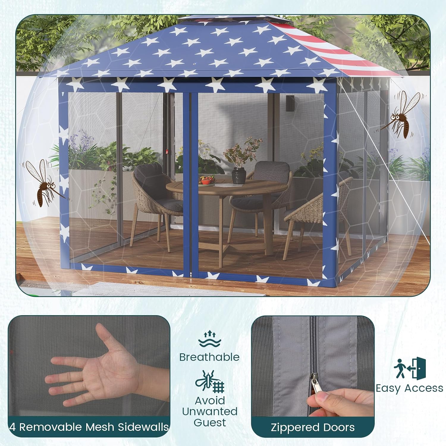 Goplus11 ft × 11 ft Pop up Gazebo, Portable Screen Canopy Shelter w/Mesh Netting Sidewalls, Vented Top, Drainage Holes, Heavy-Duty Height Adjustable Easy Setup Party Tent for Backyard