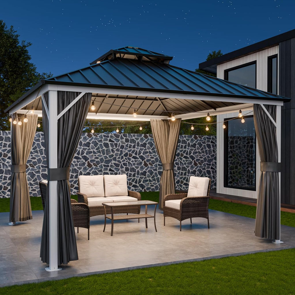 COOS BAY 12x12 Hardtop Gazebo with Aluminum Frame, Galvanized Steel Roof with UV Protection for Patio, Backyard, Garden, Outdoor Events, White/Gray