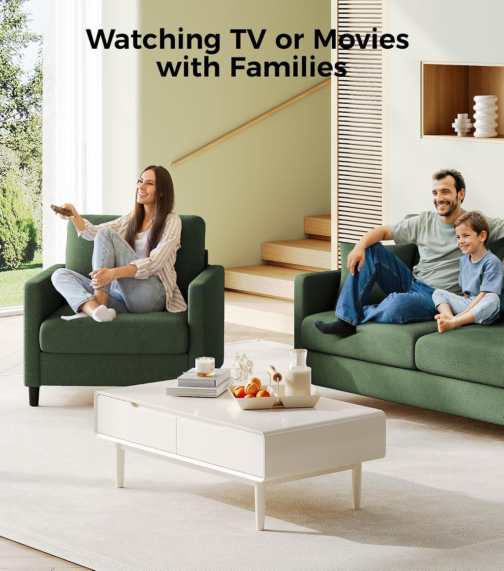 Welzona Sofa Reading Chair,33' Accent Chair for Bedroom, Tool-Free Setup Living Room Accent Chairs, Comfy Arm Chairs Living Room, All-Wood Reading Nook, Green