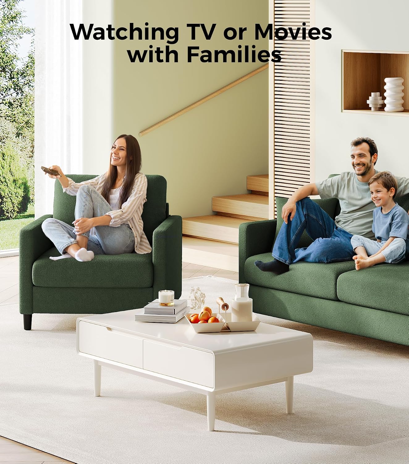 Welzona Sofa Reading Chair,33' Accent Chair for Bedroom, Tool-Free Setup Living Room Accent Chairs, Comfy Arm Chairs Living Room, All-Wood Reading Nook, Green