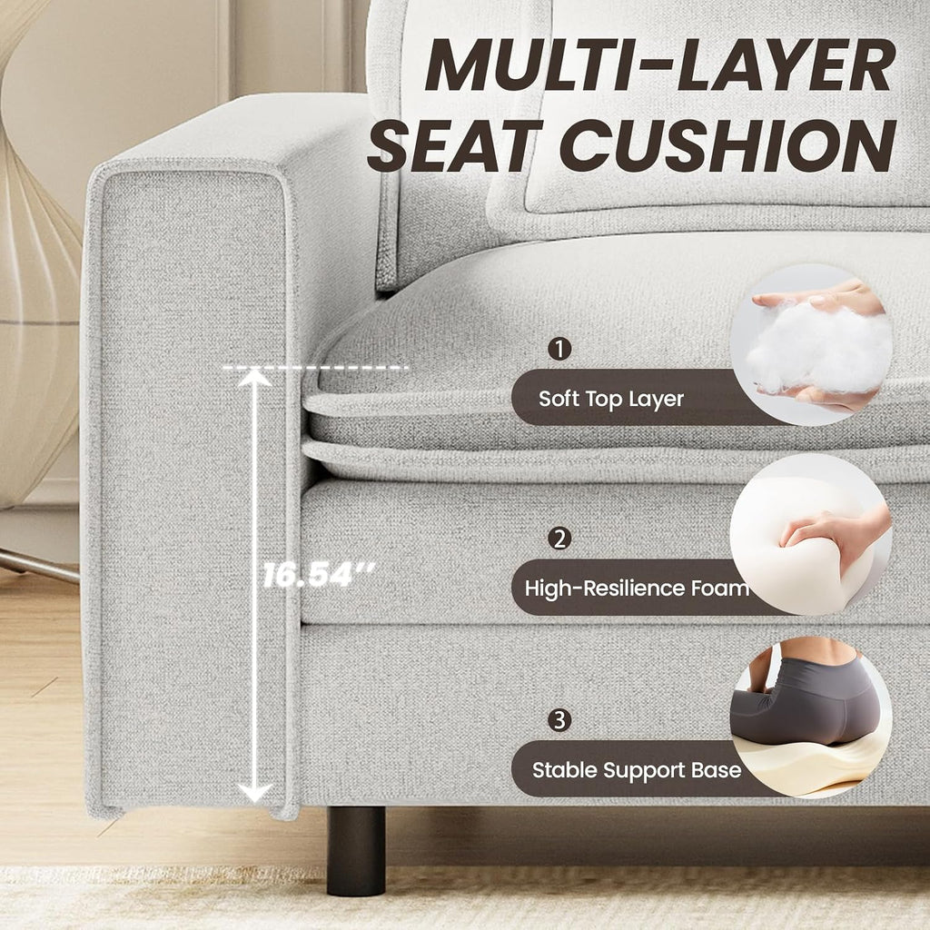 MALOL Modular Sectional Sofa 107', Comfy Cloud Couch with Ottoman, Deep 4-Seat L Shaped Modular Sofa, Couches with Throw Pillows for Living Room, Beige