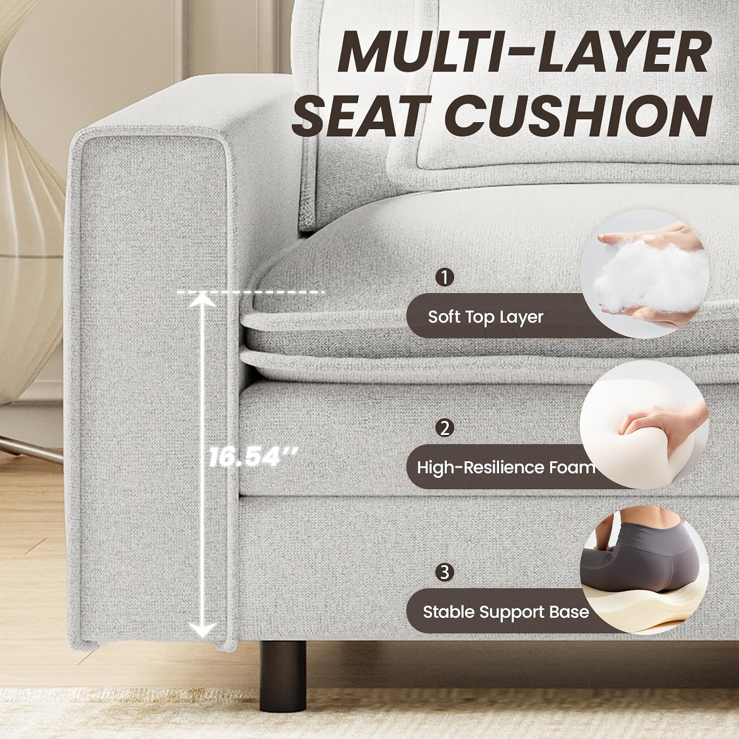 MALOL Modular Sectional Sofa 107', Comfy Cloud Couch with Ottoman, Deep 4-Seat L Shaped Modular Sofa, Couches with Throw Pillows for Living Room, Beige