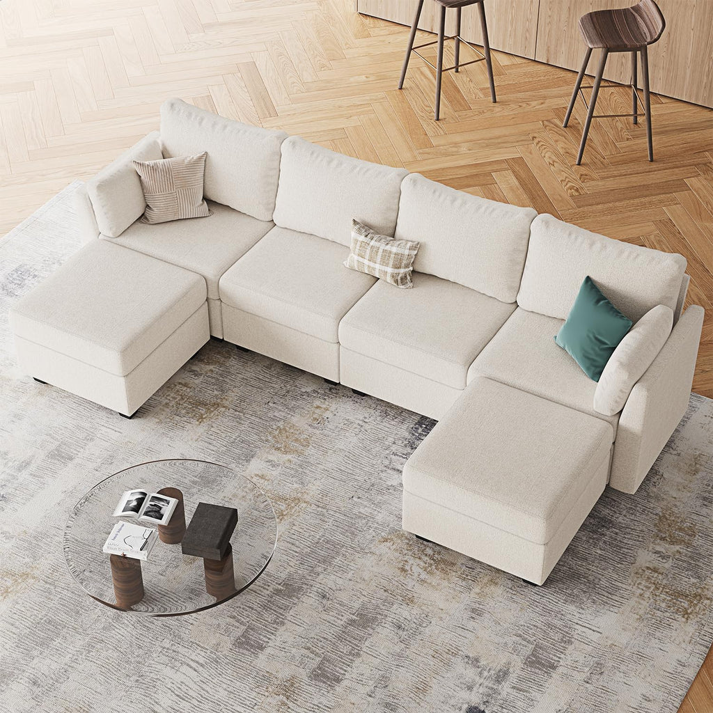 114.17' Modular Sectional Sofa, 6 Seat Sectional Couches with Storage, Memory Foam, Convertible Modular Couch for Living Room, U Shaped Comfy Modular Sofa with Chaise, Beige