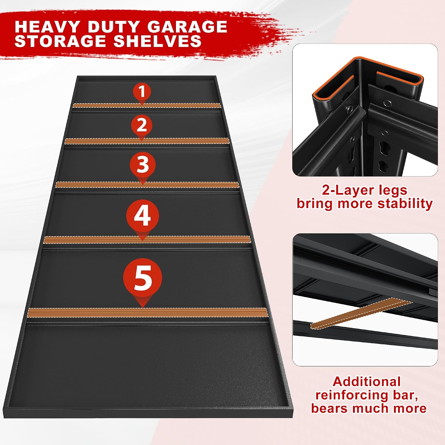 REIBII 84.1' H Garage Shelving, 3500LBS Storage Shelves Heavy Duty, Adjustable 6-Tier Metal Shelving for Commercial, Warehouse, Basement, Garage,Shop, 55.1' W x 25.8' D x 84.1' H