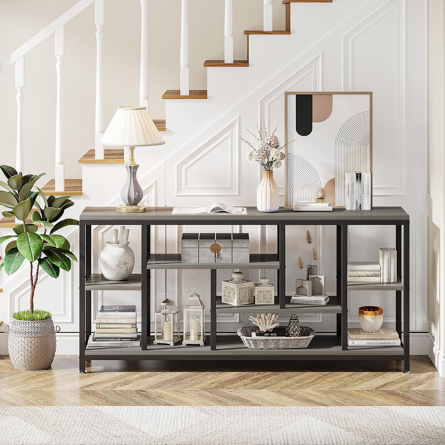 Tribesigns Console Sofa Table, 70.9 inch Extra Long Console Table Behind Couch with Storage Shelves, 3-Tier Modern Narrow Entryway Hallway Accent Table for Living Room, Grey