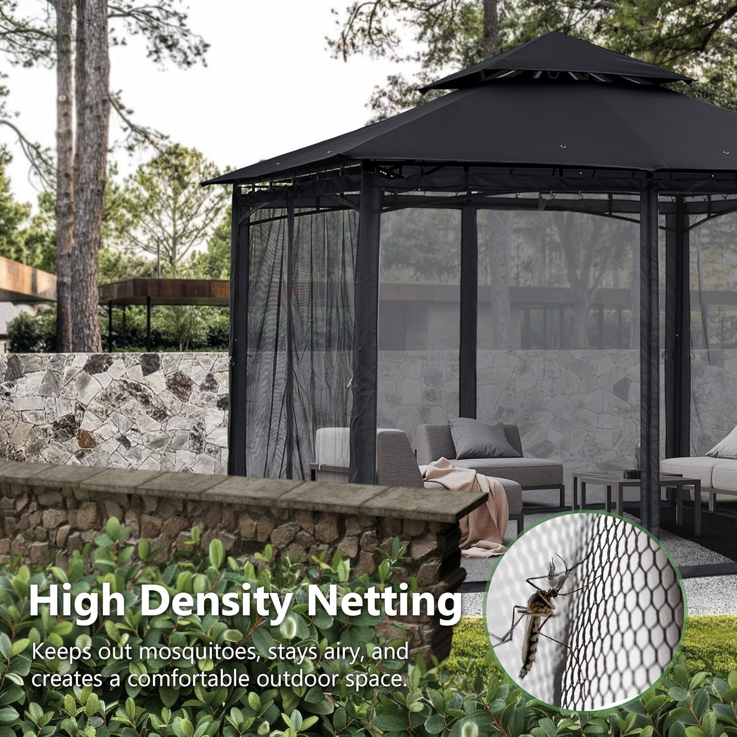 MASTERCANOPY Outdoor Garden Gazebo for Patios with Stable Steel Frame and Netting Walls (11x11,Black)