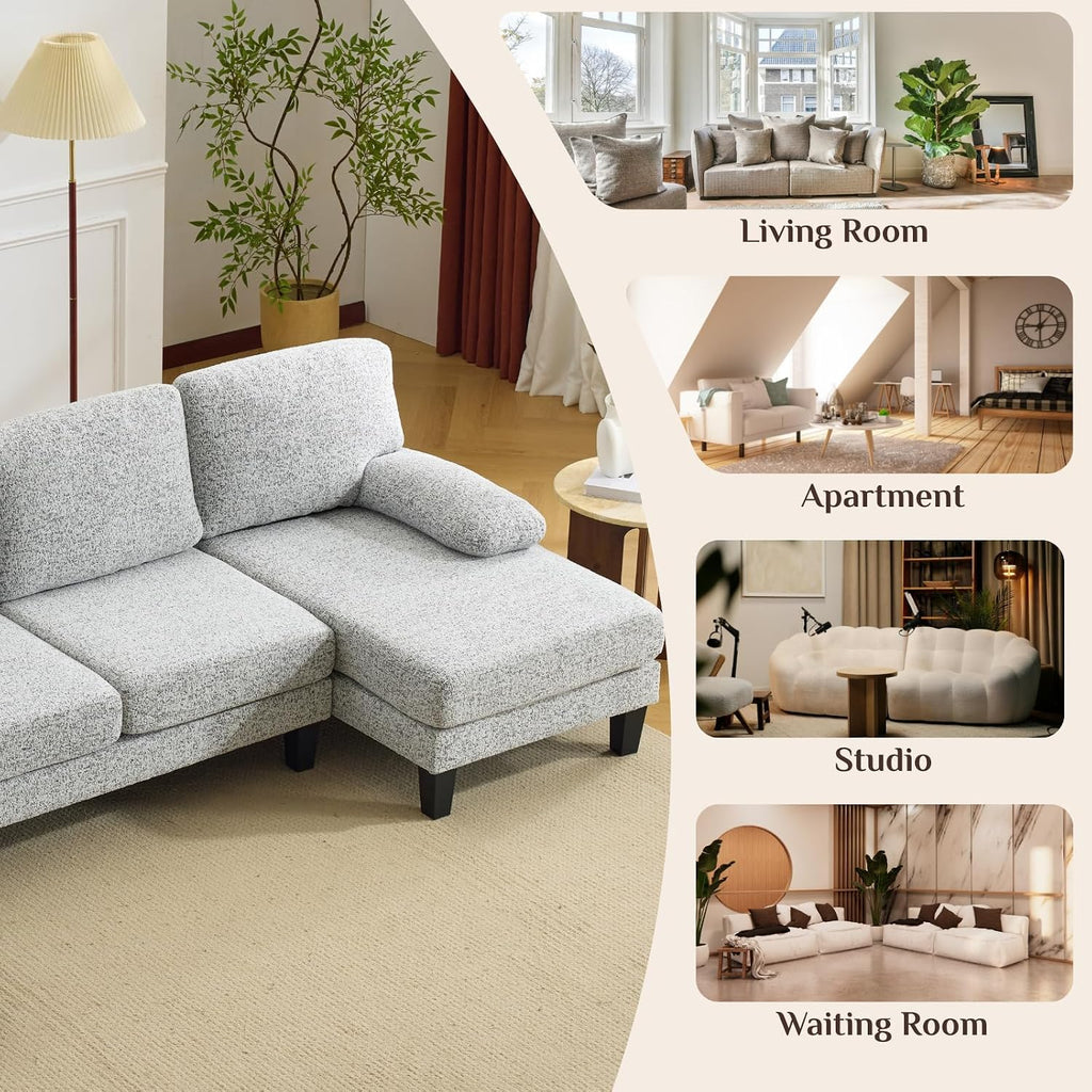 Karl home 110' Sectional Couches for Living Room U-Shape Sofa with Chenille Upholstery 4 Seat Sofa Set with Double Chaises & Wood Grain Legs for Apartment, Light Gray