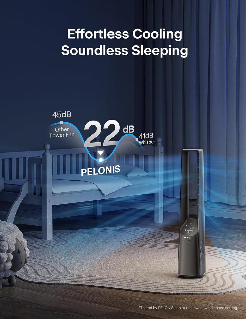 PELONIS 40' Smart Bladeless Fan for Bedrrom - Tower Fan, Alexa/Google/WiFi, DC Motor, 6 Speeds, 4 Modes, Remote, 7H Timer, 90° Oscillation, Safe for Home and Office