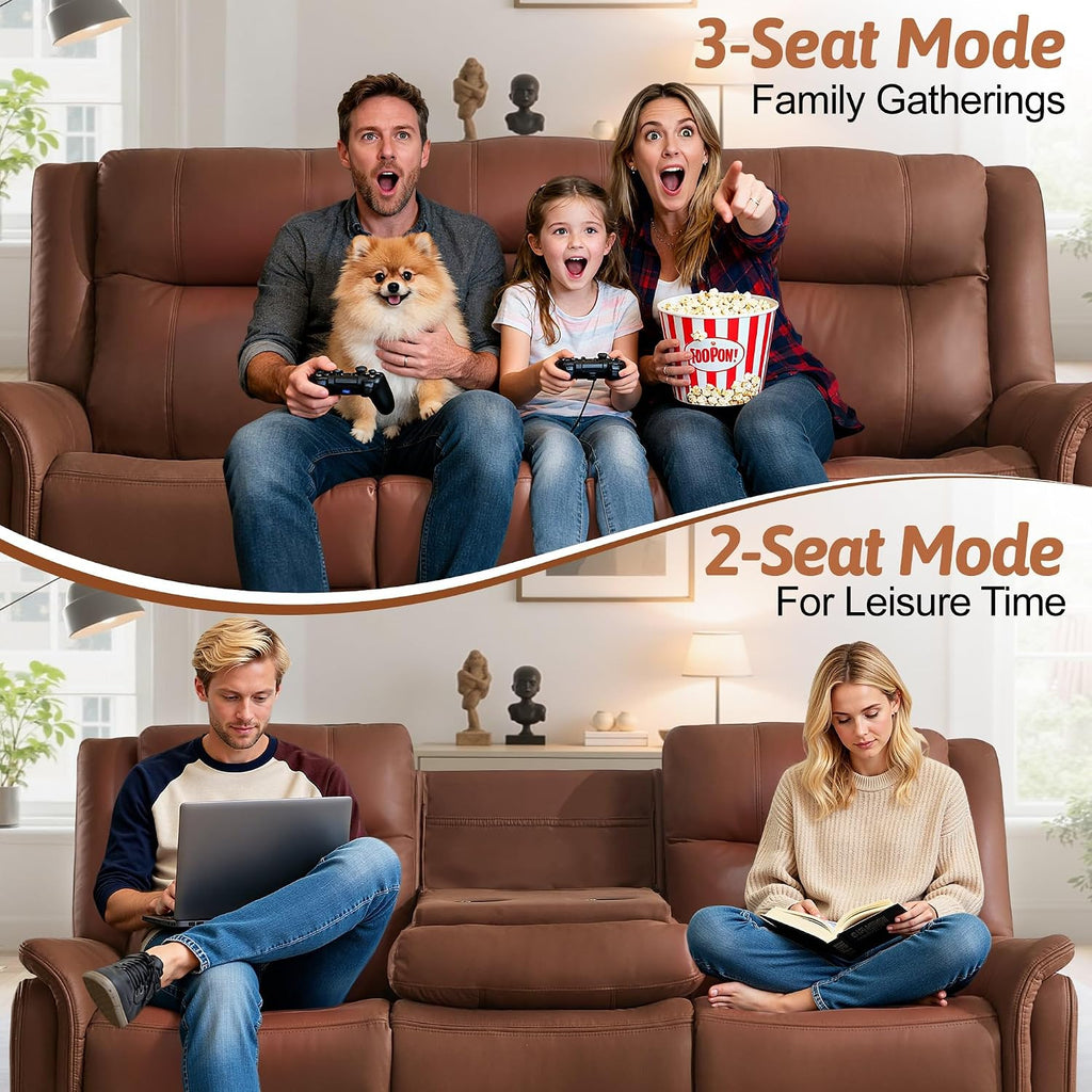 Korser Loveseat Recliner Sofa, Flip Middle Backrest Design 3 Seat Reclining Sofa with Storage Drawer, Performance Fabric Reclining Couch with Storage, USB Port, Manual Couch for Living Room, RVs