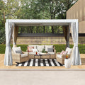Domi 10' X 12' Louvered Pergola, Metal Aluminum Pergola with Adjustable Roof, Outdoor Pergolas with Curtain, Modern Retractable Hardtop Gazebo for Patio Deck Backyard Garden, White