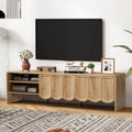 ORRD 63'' TV Stand, Modern TV Console Table Wave Panel Television Stands Entertainment Media Center with Storage Compartment and Sliding Door for Living Room (Natural)