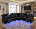 Power Recliner Sectional Couch for Living Room, Breathing Leather Reclining Sectional Sofa, 6 Seat L Shaped Reclining Couch with LED Lighting/Cup Holders/Strorage/USB Port (Black)