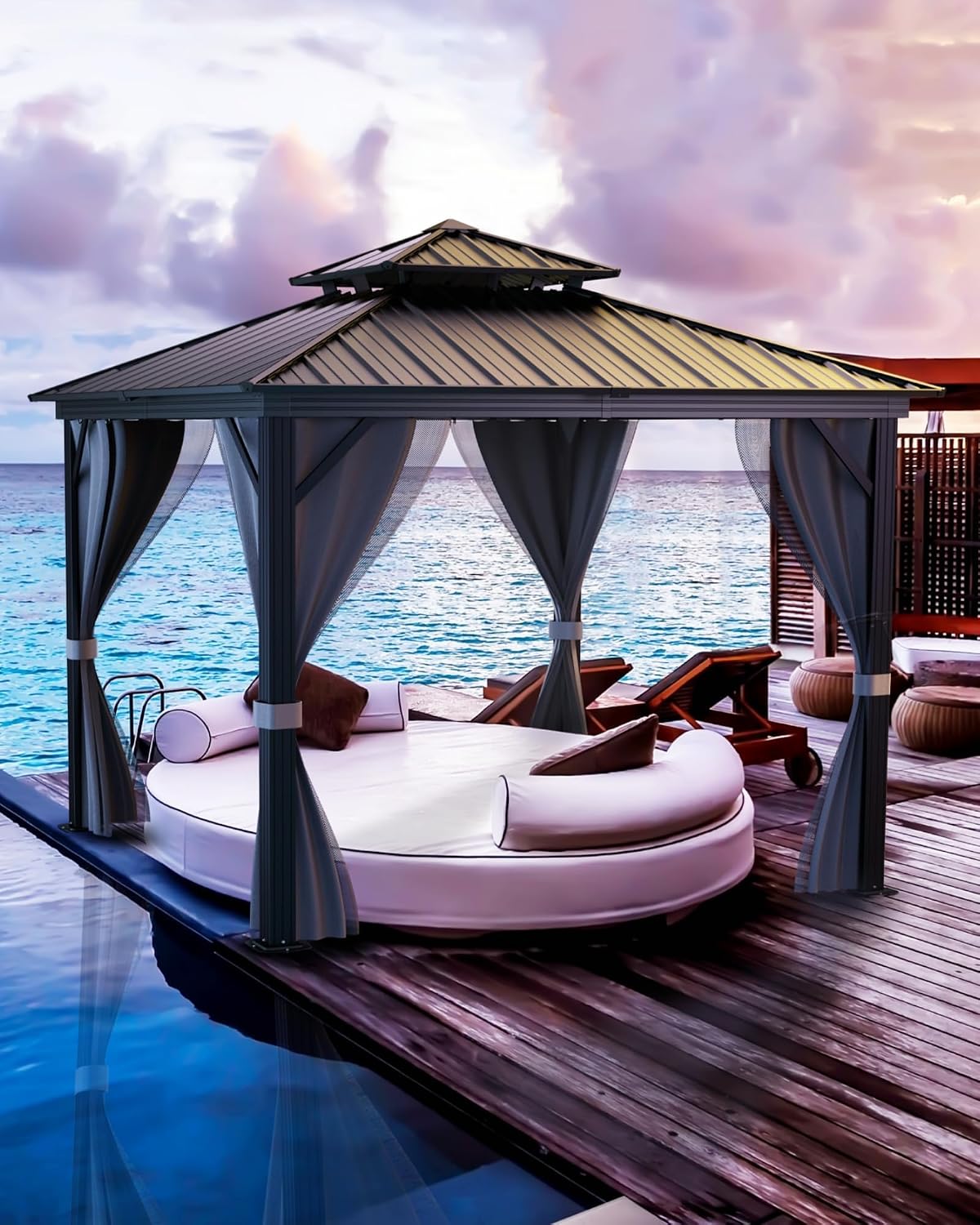 12'x12' Hardtop Gazebo - Heavy Duty Galvanized Steel Frame with Double Roof, Includes Netting & Curtains for Patio/Backyard (Gray)
