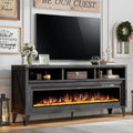 AMERLIFE 65' Fireplace TV Stand with 60' Glass Electric Fireplace, Industrial & Farmhouse Media Entertainment Center with Open Shelve Storage for TVs Up to 75', TV Console for Living Room, Black