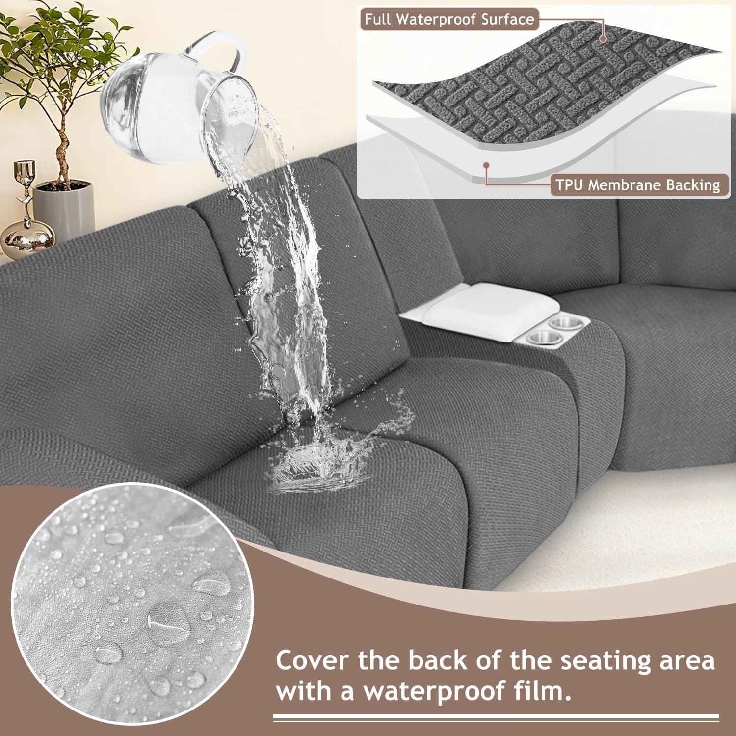 ALIECOM 100% Waterproof Recliner Sectional Couch Covers L Shape Stretch Corner Reclining Sectional Sofa Cover Washable Recliner Slipcover Protector for Dog Pet (5 Seat and 1 Console, Medium Gray)