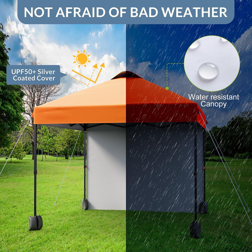 10x10 Pop Up Tent, Pop Up Canopy with Sidewall, UPF 50+, Easy to Set Up Outdoor Canopy, Adjustable Portable Gazebo for Parties, Camping, Gazebo with Wheel Cover Bag, 4 Sand Bags, 4 Ropes and 8 Spikes
