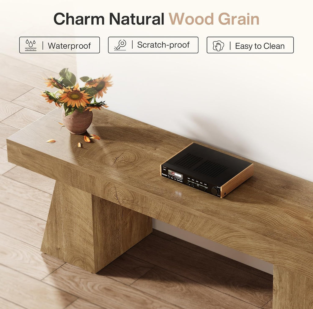 Tribesigns 63' TV Stand for 55/60/65/75-Inch TVs, Farmhouse Entertainment Center with Double Geometric Pedestal, Media Console Television Stands for Living Room, Bedroom, Natural