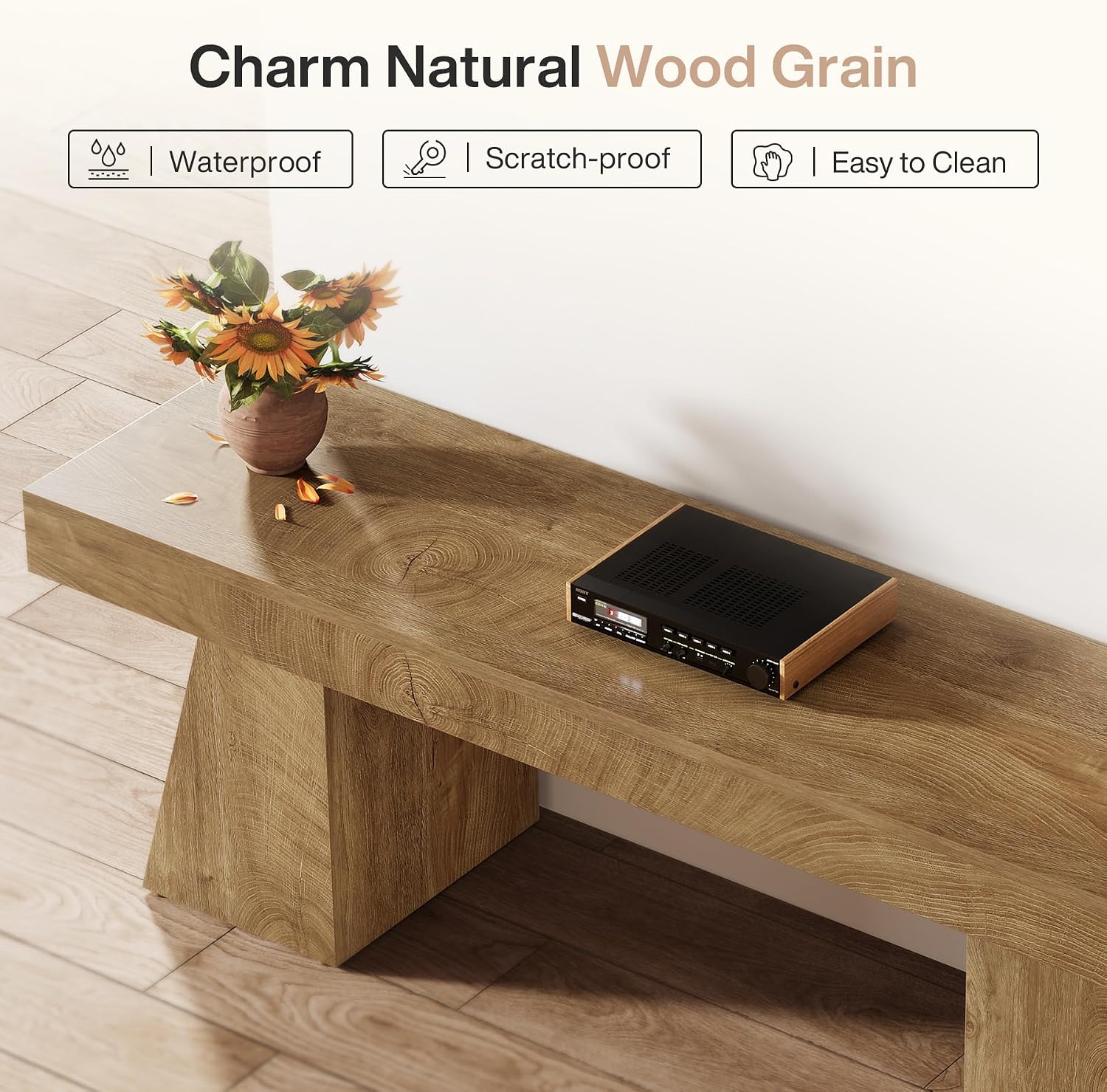 Tribesigns 63' TV Stand for 55/60/65/75-Inch TVs, Farmhouse Entertainment Center with Double Geometric Pedestal, Media Console Television Stands for Living Room, Bedroom, Natural