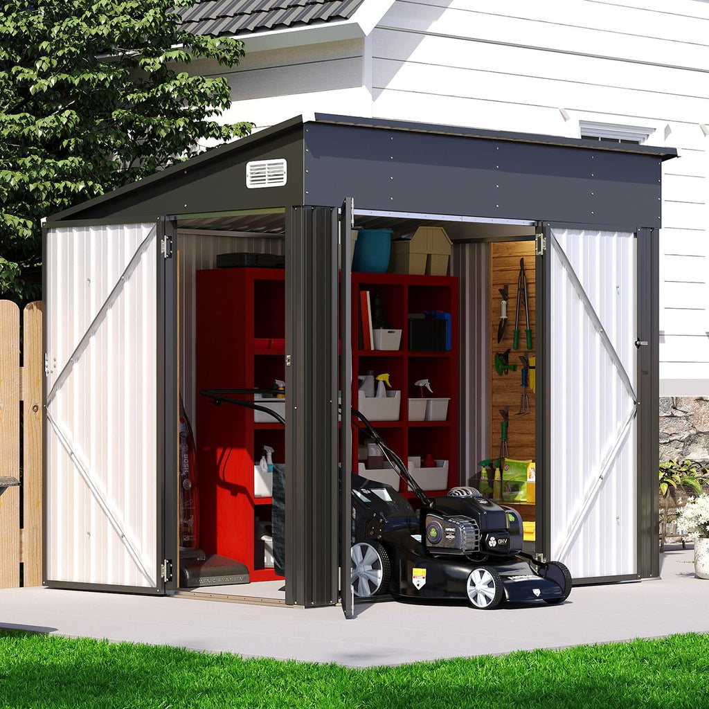 7.3'x5.3' Outdoor Metal Storage Shed with Triple Lockable Doors & Sloping Roof for Tools, Bicycles, and Garden Equipment