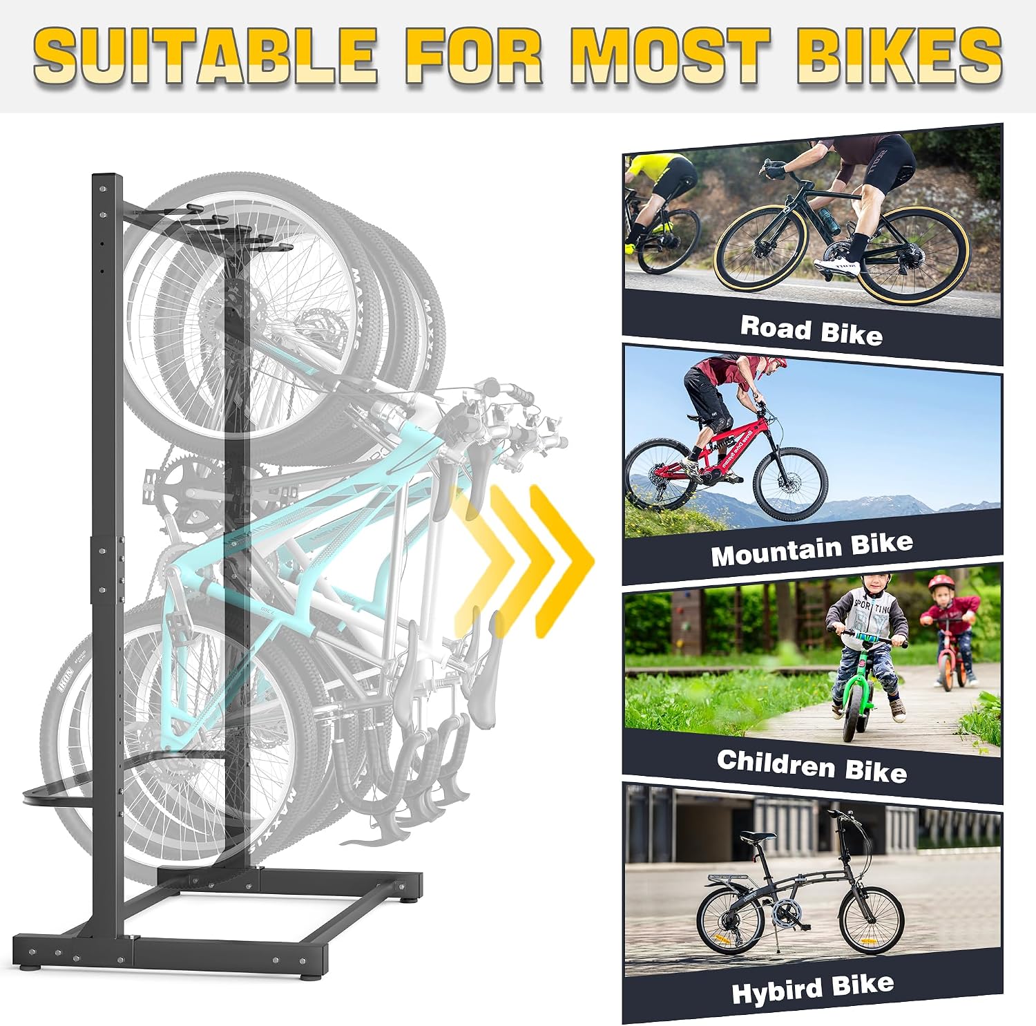 Ultrawall Freestanding Bike Rack, Vertical Bike Storage Stand for Garage, Indoor Bicycle Organizer, Holds Up to 5 Bikes