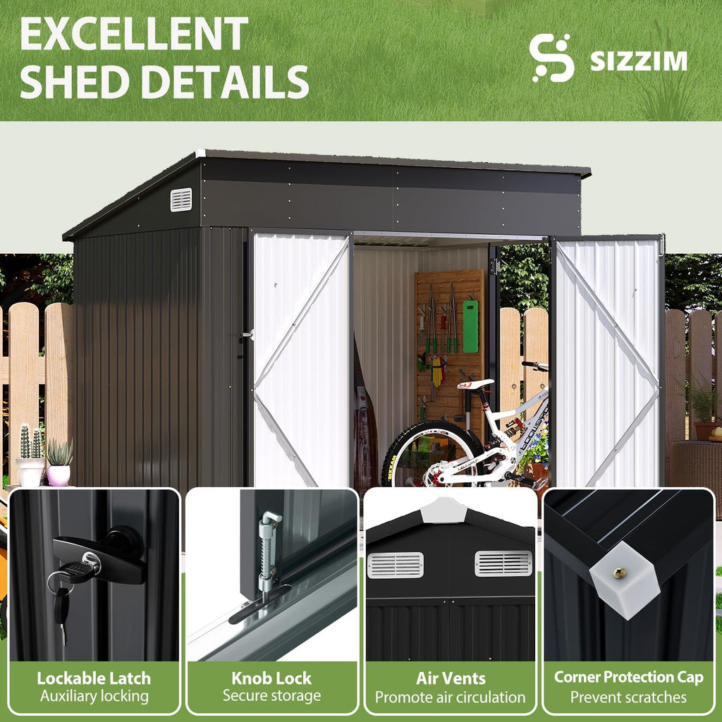 7.3'x5.3' Outdoor Metal Storage Shed with Triple Lockable Doors & Sloping Roof for Tools, Bicycles, and Garden Equipment