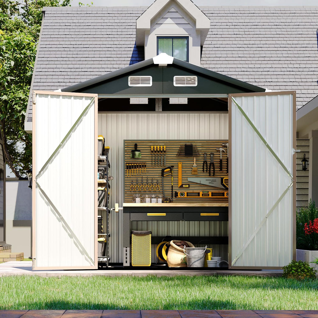4.6 x 2.5 FT Outdoor Metal Storage Shed – Ideal for Garbage Cans, Tools, Garden Equipment, and Bikes – Brown