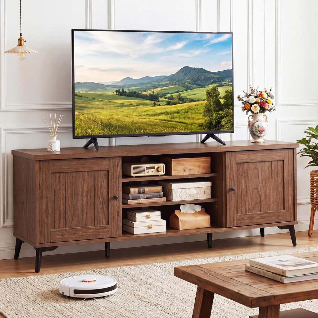 Giantex 2-Door TV Stand for TVs up to 65', Mid Century Modern Entertainment Center with 2 Storage Cabinets & 4 Adjustable Shelves, 6 Metal Legs, Media TV Console Table for Living Room (Walnut)