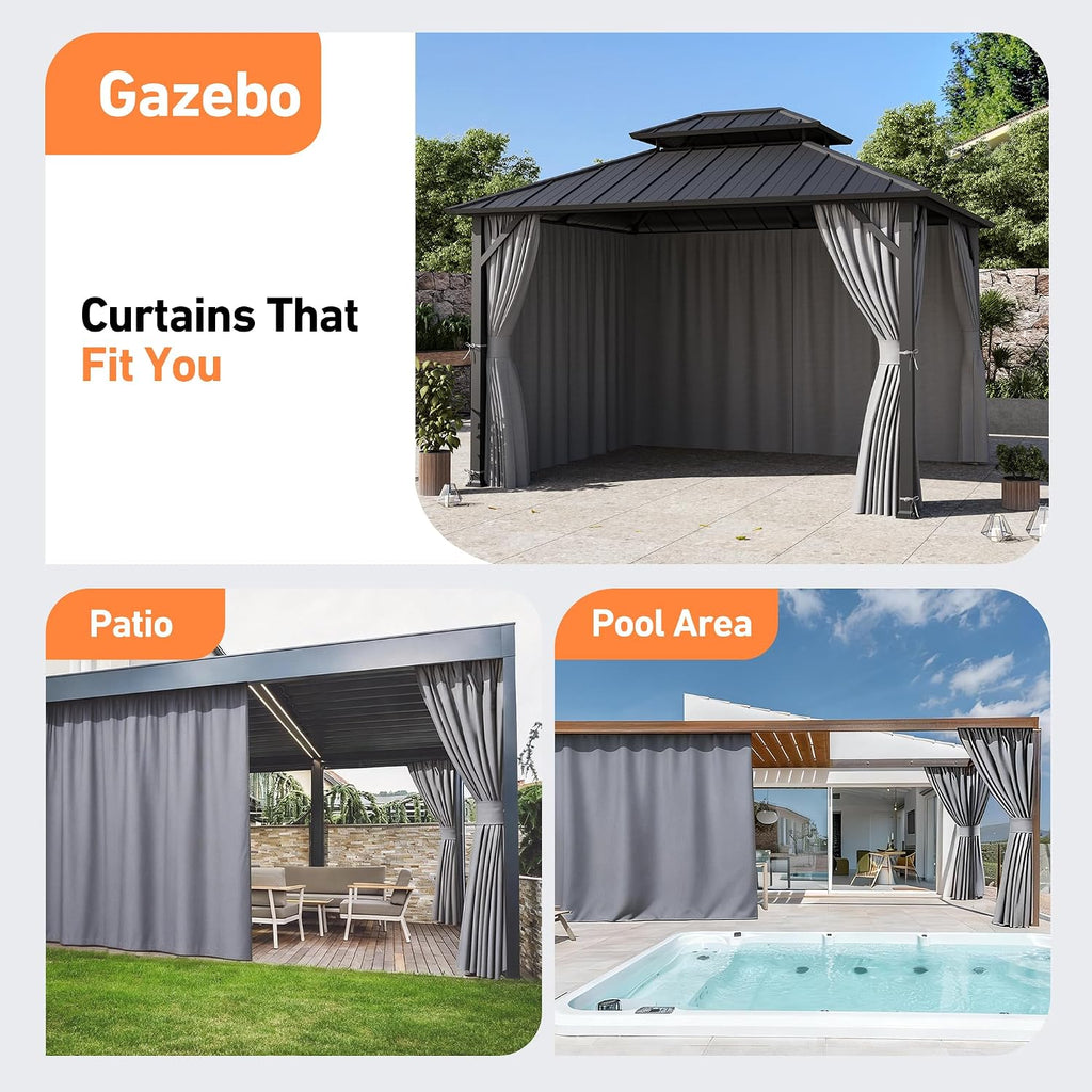 Modern Shade Yard-Dyed Gazebo Curtains Replacement Universal 4-Panel Sidewalls 10' x 12', Outdoor Gazebo Privacy Curtains with Zipper, Replacement for Outdoor, Patio and Backyard (Curtain Only)