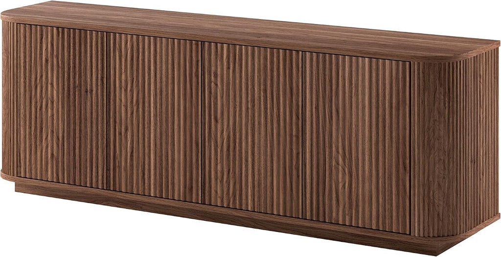 Henn&Hart TV Stand for TVs up to 75'' with 2 Ribbed Storage Cabinets with an Adjustable Shelf for Living Room, Family Room, or Office, Medium Walnut