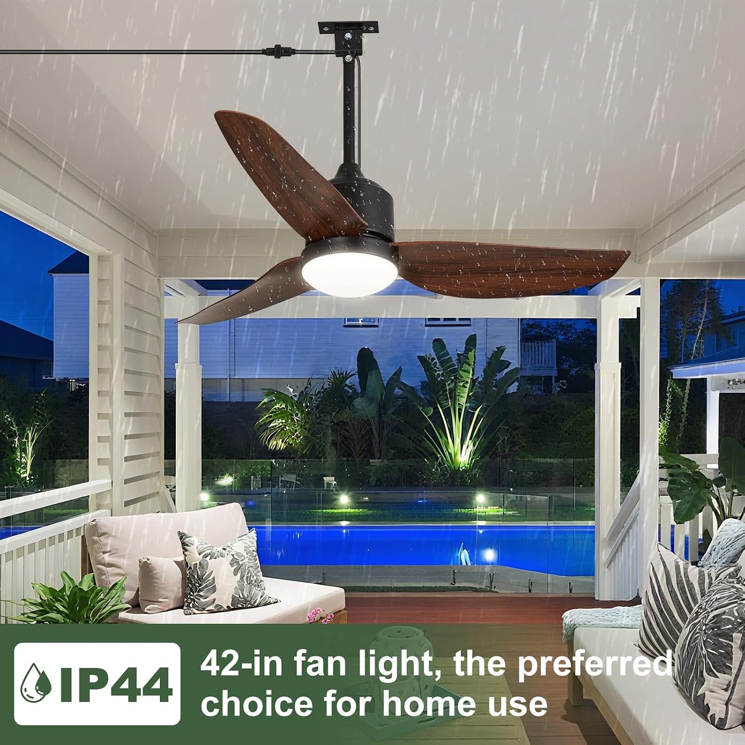 Outdoor Ceiling Fan with Light: 42' Walnut Hanging Fan for Gazebo Waterproof - Plug In Outdoor Fans for Patio Porch Pergola with APP Remote Control Reversible DC Motor