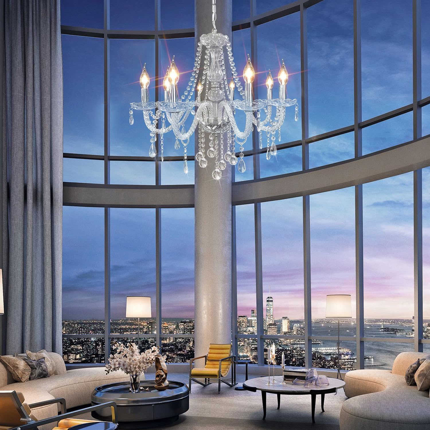 Crystal Chandeliers Candle Chandeliers Contemporary Elegant 8 Lights Dining Room Light Fixture LED Chandeliers Pendant Celing Lamp for Living Room, Bedroom, Gazebo