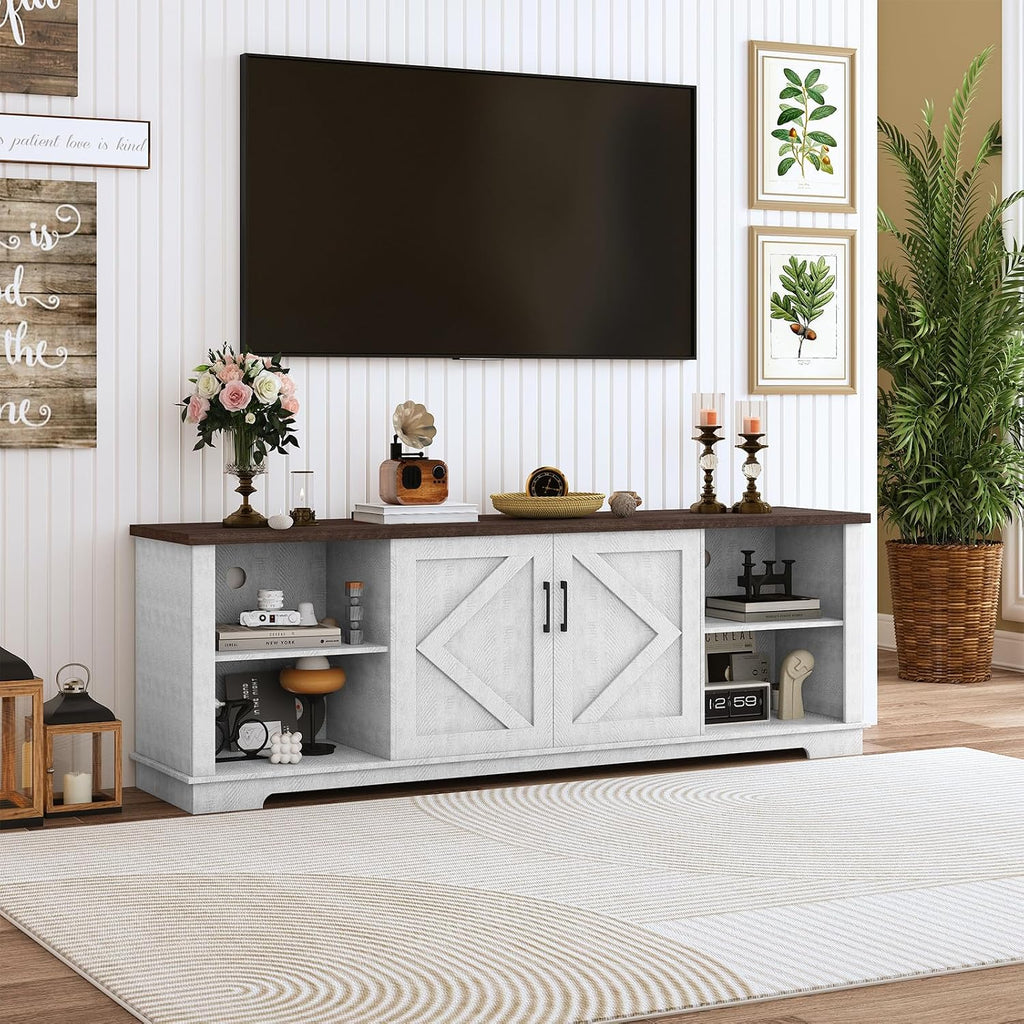 EROMMY 70' Farmhouse TV Stand for 80 Inch TV, Modern TV Console with Adjustable Shelves & Cable Management, Long Entertainment Center for Living Room