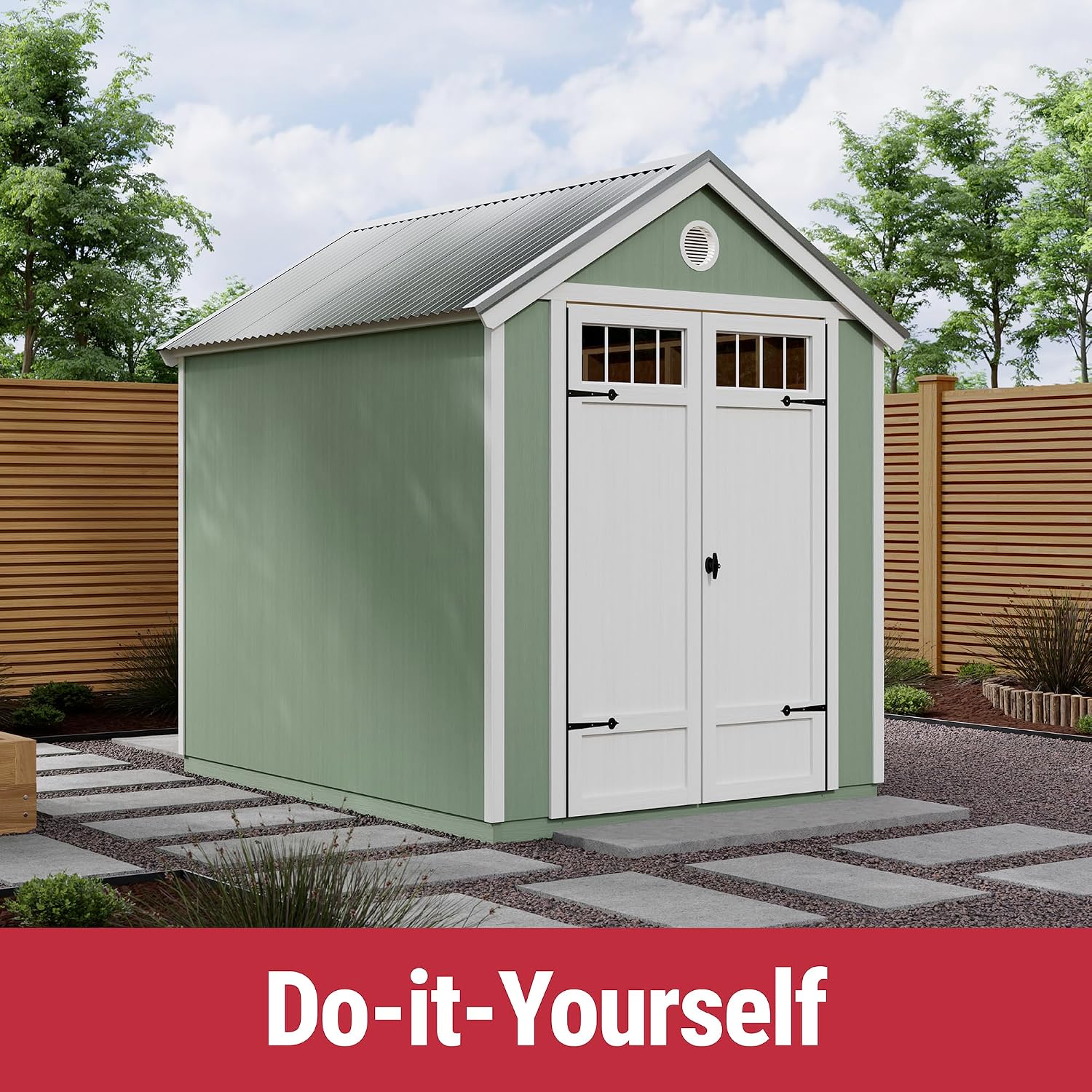 Handy Home Products Garden Shed 6x8 Do-it-Yourself Wooden Storage Shed with Metal Roof- Does not Include Floor kit or Paint