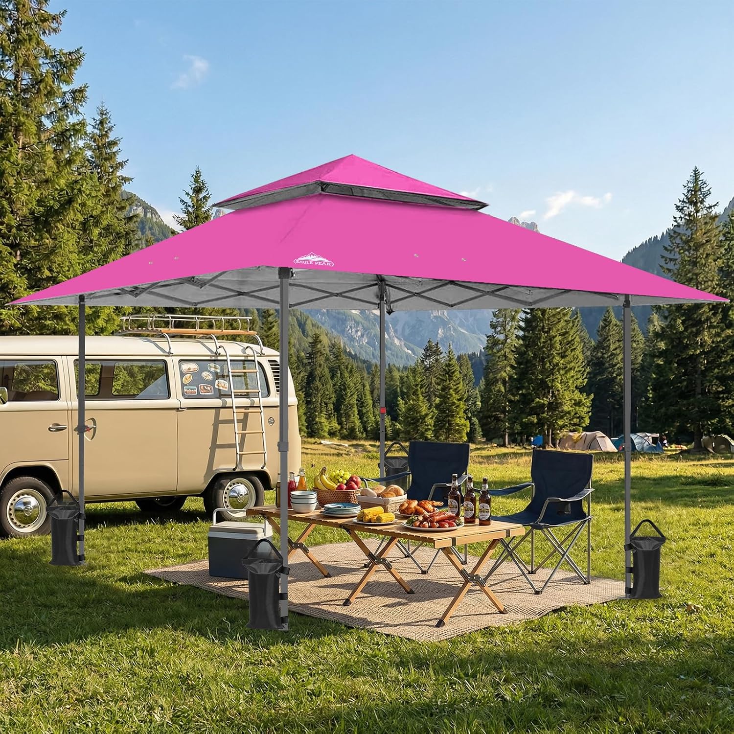 EAGLE PEAK 13x13 Straight Leg Pop Up Canopy Tent Instant Outdoor Canopy Easy Single Person Set up Folding Shelter w/Auto Extending Eaves 169 Square Feet of Shade (Light Pink)