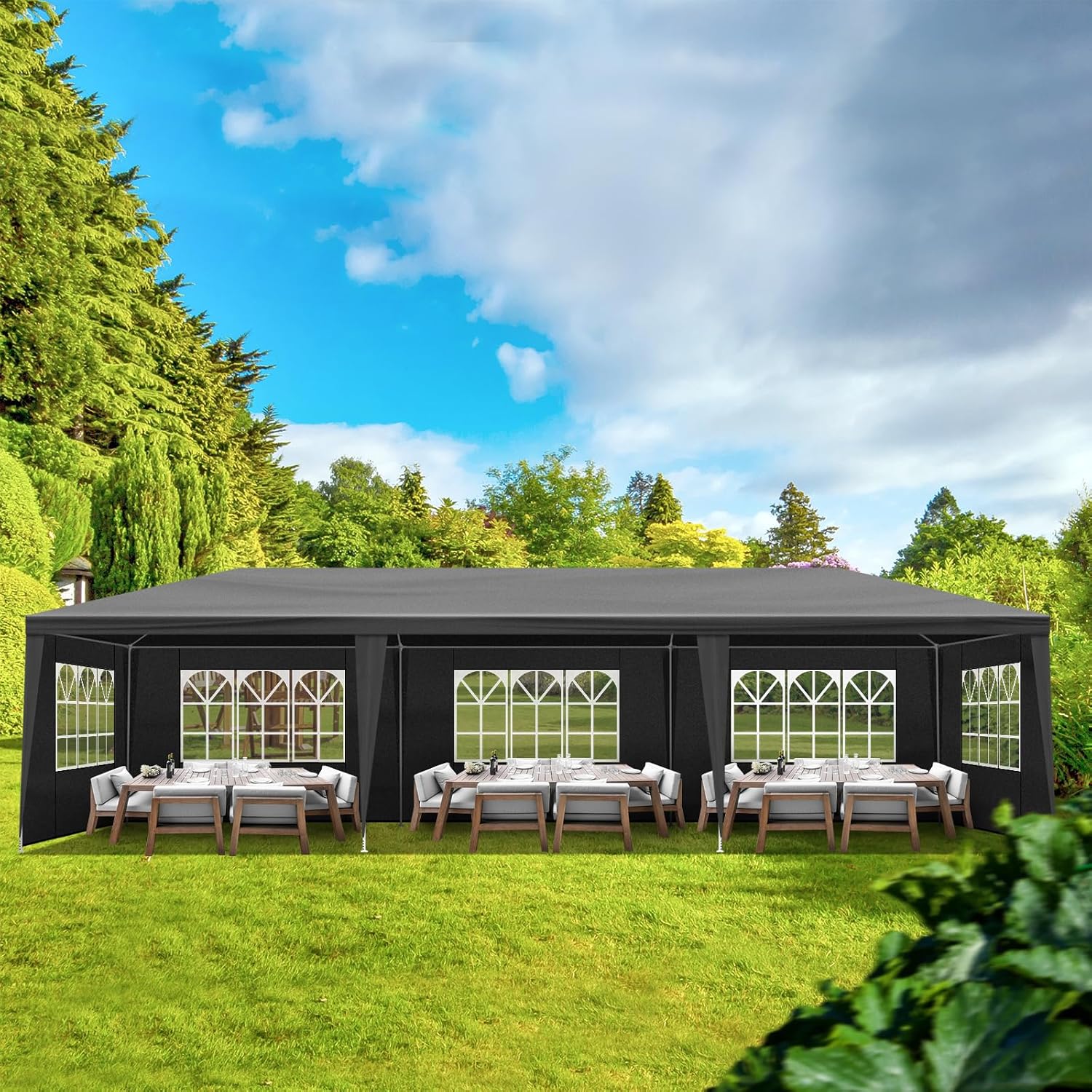 10'x30' Party Tent Outdoor Wedding Event Tents with 8 Removable Sidewalls, Heavy Duty Gazebo, Large Canopy Waterproof for Parties Patio Birthday Christmas Black