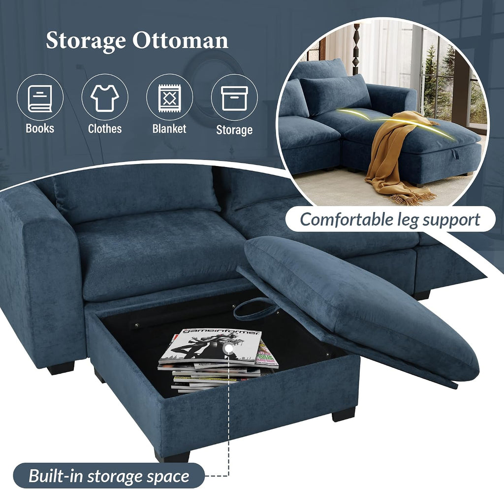 U-Shaped Modular Sofa Freely Transformable Living Room Corner Couch with Two Ottomans, Suitable for Home