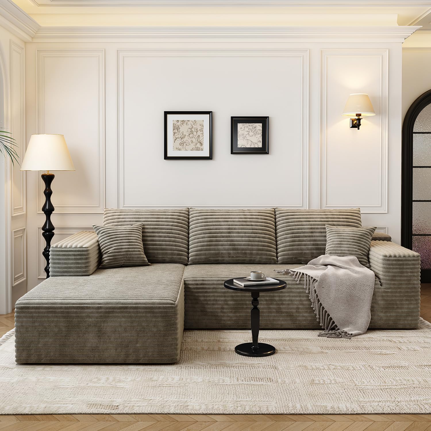 107.5' Cloud Modular Sectional Sofa Couch with L-Shape Chaise,Modern Minimalist Upholstered Couches for Living Room Bedroom,Deep Seat Corner Couch，No Assembly Required (Camel,Left Facing Chaise)