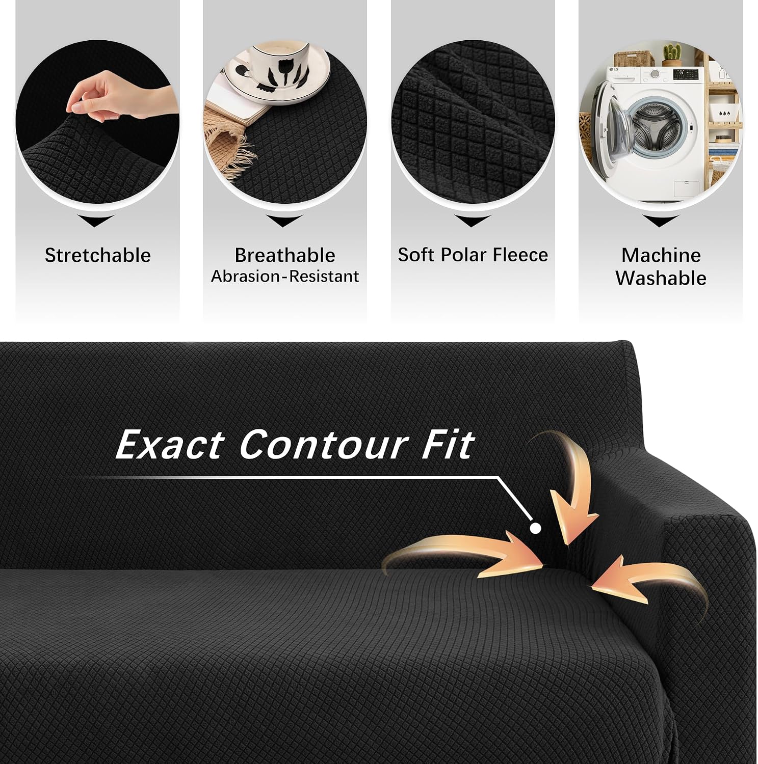 Arfntevss Stretch Sectional Couch Covers L Shaped Corner Sectional Sofa Cover Washable Jacquard Soft Fleece U Shape Sofa Slipcovers Anti Slip Furniture Protector for Dogs Pets (Large, Black)
